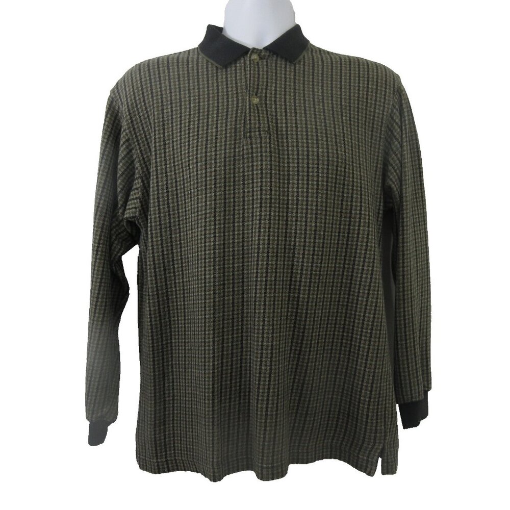 Chereskin Men's Shirt Black/Tan/Green Plaid Size Small Cotton Blend Long Sleeve